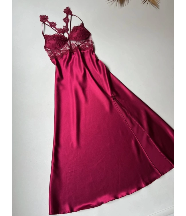 Imported™ Long Slit Silk Nighty Set (5 Pieces)