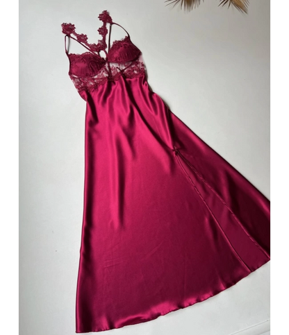 Imported™ Long Slit Silk Nighty Set (5 Pieces)