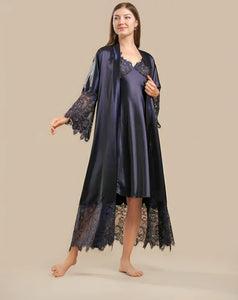 Imported™ Long Slit Silk Nighty Set (2 Pieces)